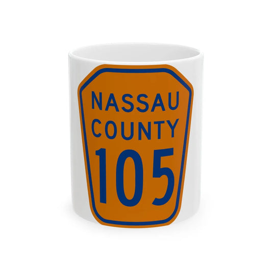 Nassau County 105 NY (New York) (Road Sign) White Coffee Mug 11oz - Go Mug Yourself