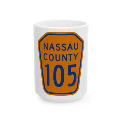 Nassau County 105 NY (New York) (Road Sign) White Coffee Mug 15oz - Go Mug Yourself