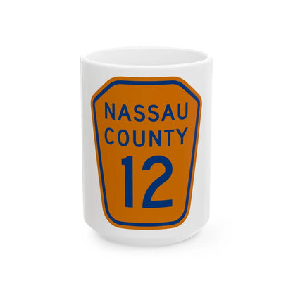 Nassau County 12 NY (New York) (Road Sign) White Coffee Mug 15oz - Go Mug Yourself