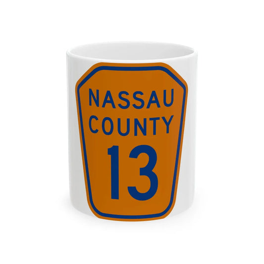 Nassau County 13 NY (New York) (Road Sign) White Coffee Mug 11oz - Go Mug Yourself