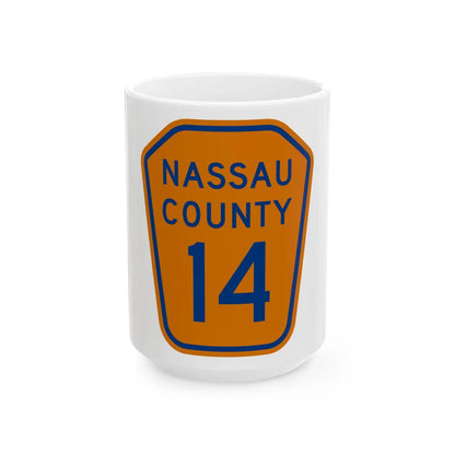 Nassau County 14 NY (New York) (Road Sign) White Coffee Mug 15oz - Go Mug Yourself