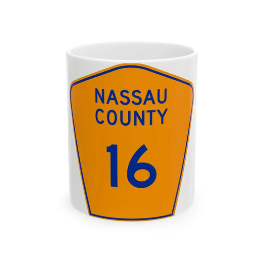 Nassau County 16 NY (New York) (Road Sign) White Coffee Mug 11oz - Go Mug Yourself