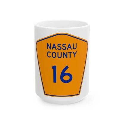 Nassau County 16 NY (New York) (Road Sign) White Coffee Mug 15oz - Go Mug Yourself