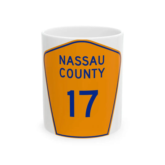 Nassau County 17 NY (New York) (Road Sign) White Coffee Mug 11oz - Go Mug Yourself