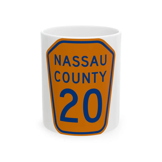 Nassau County 20 NY (New York) (Road Sign) White Coffee Mug 11oz - Go Mug Yourself
