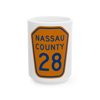 Nassau County 28 NY (New York) (Road Sign) White Coffee Mug 15oz - Go Mug Yourself