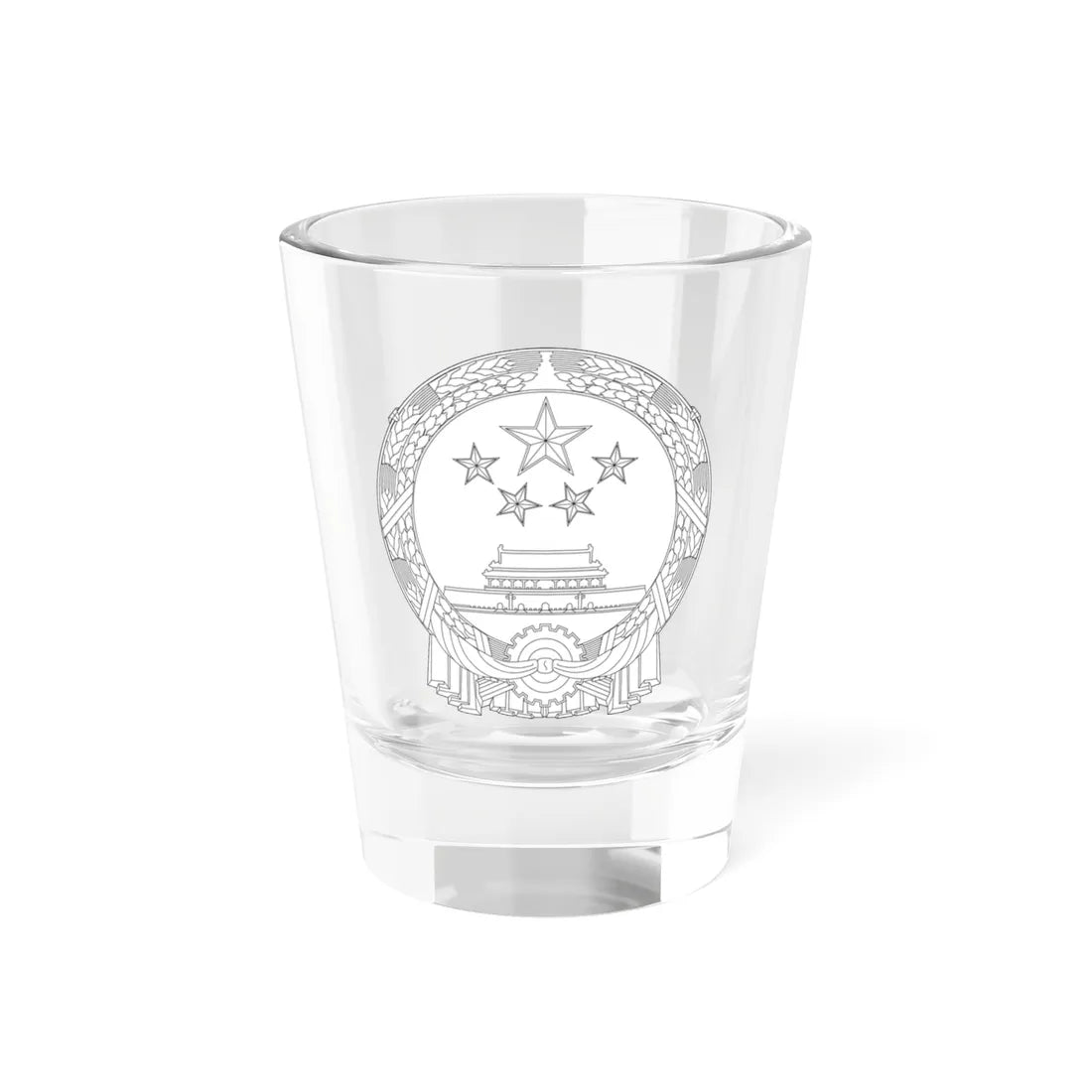 National Emblem of the Peoples Republic of China black and white (China) (Coat of Arms) Shot Glass 1.5oz 1.5oz - Go Mug Yourself