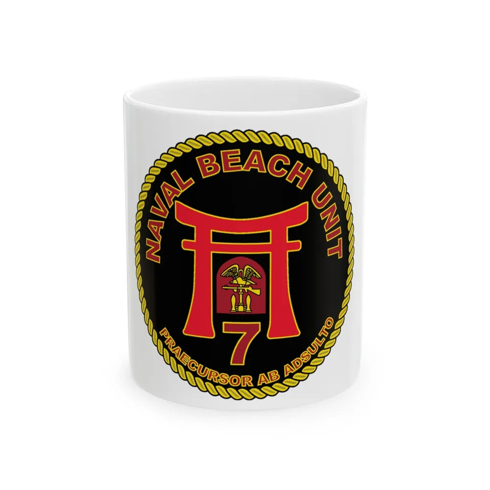 Naval Beach Unit 7 Circle (U.S. Navy) White Coffee Mug-11oz-Go Mug Yourself