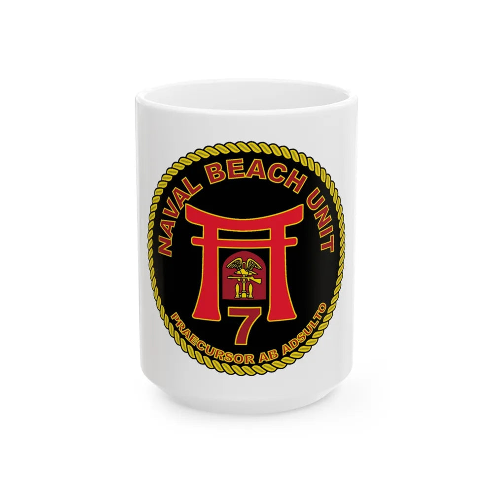 Naval Beach Unit 7 Circle (U.S. Navy) White Coffee Mug-15oz-Go Mug Yourself