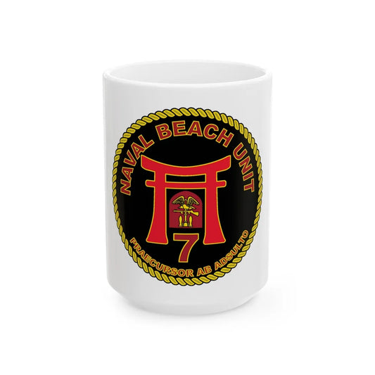 Naval Beach Unit 7 Circle (U.S. Navy) White Coffee Mug-15oz-Go Mug Yourself