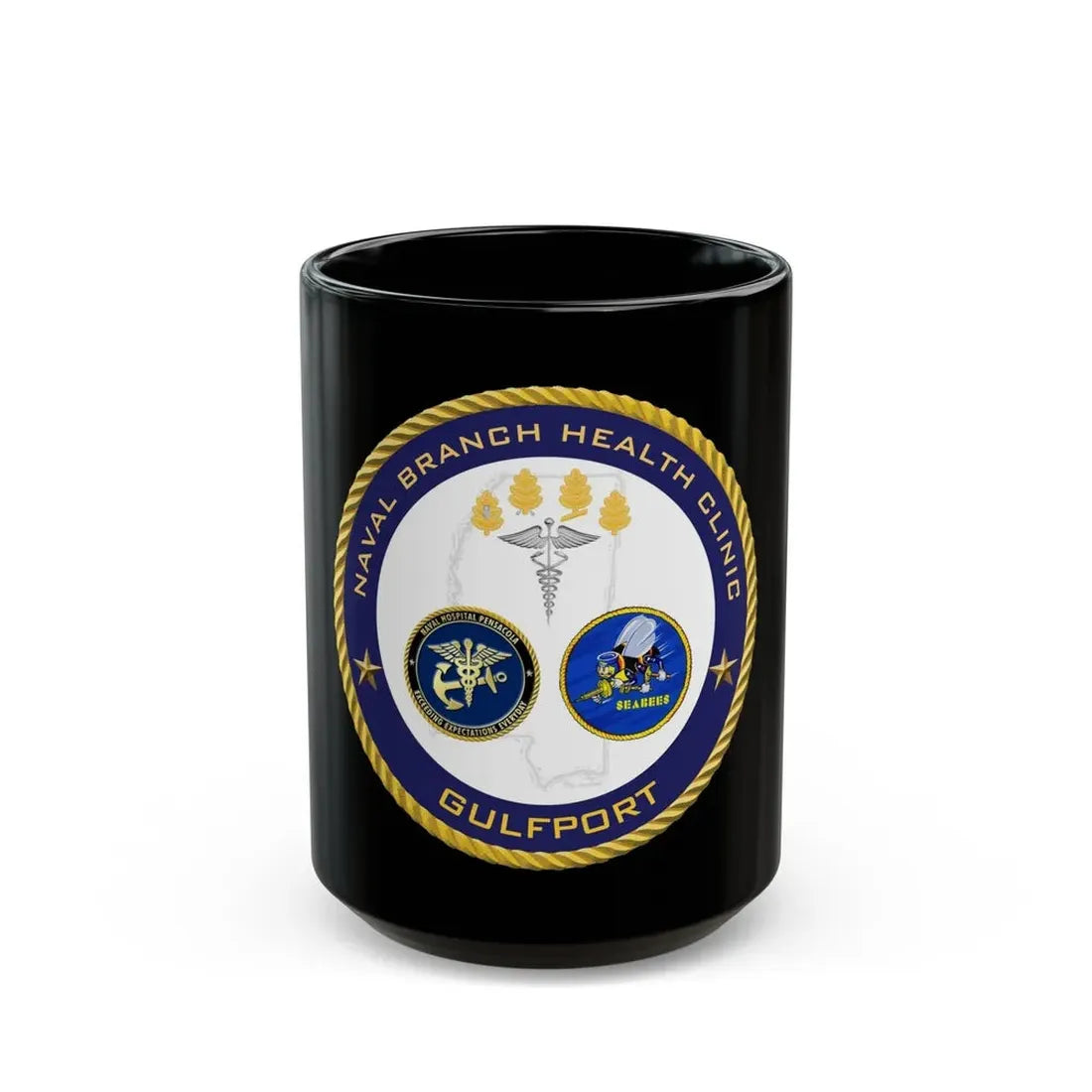 Naval Branch Health Clinic Gulfport (U.S. Navy) Black Coffee Mug - Go Mug Yourself