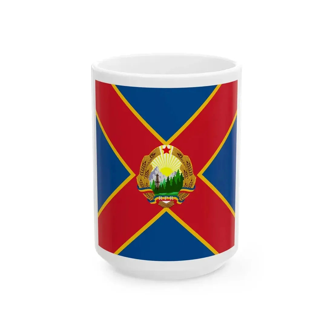 Naval jack of Romania 1954-1965 (Oman) White Coffee Mug 15oz - Go Mug Yourself