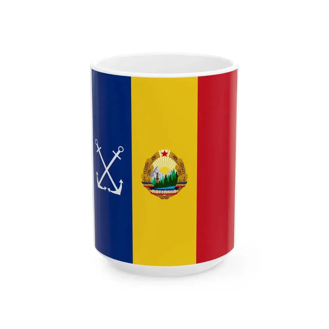 Naval jack of Romania 1966-1989 (Oman) White Coffee Mug 15oz - Go Mug Yourself