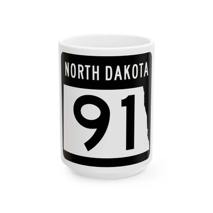ND-91 2015 (North Dakota) (Road Sign) White Coffee Mug 15oz - Go Mug Yourself