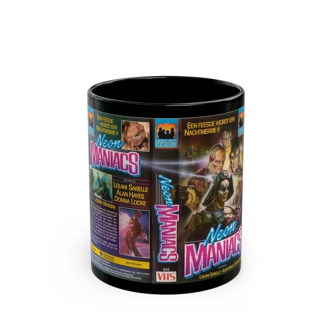 NEON MANIACS VIDEO FOR PLEASURE (VHS COVER) - Black Coffee Mug 11oz - Go Mug Yourself