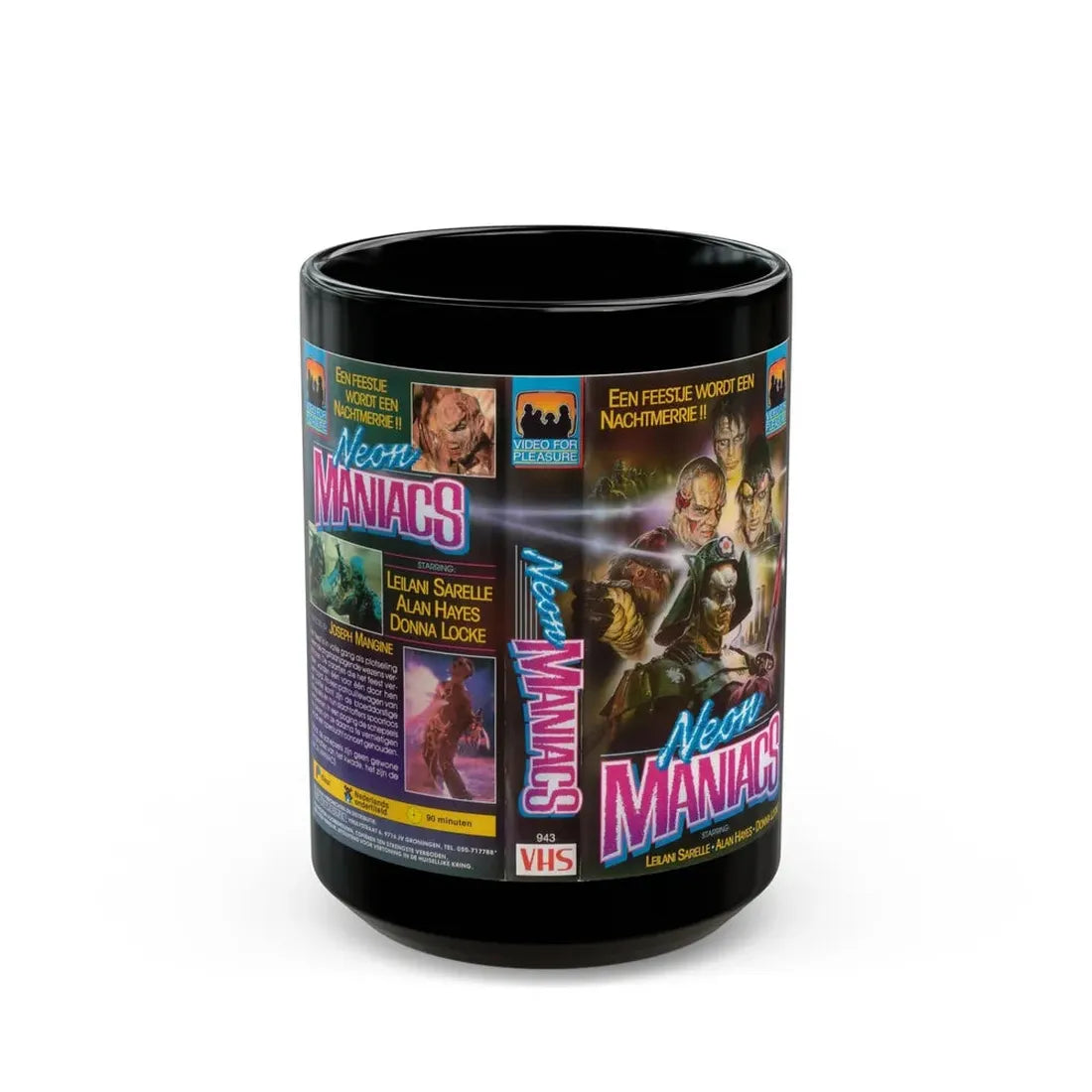 NEON MANIACS VIDEO FOR PLEASURE (VHS COVER) - Black Coffee Mug 15oz - Go Mug Yourself