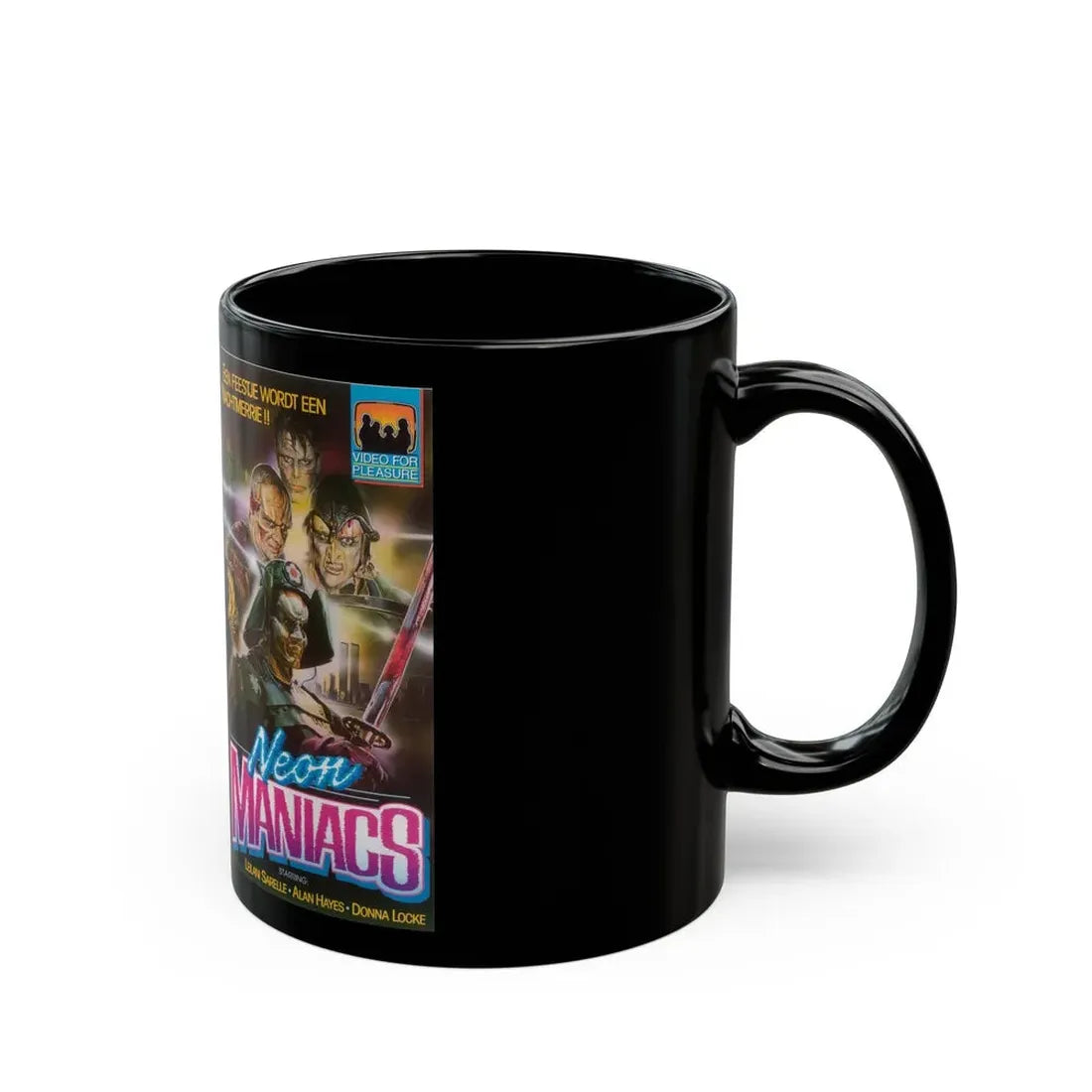 NEON MANIACS VIDEO FOR PLEASURE (VHS COVER) - Black Coffee Mug - Go Mug Yourself