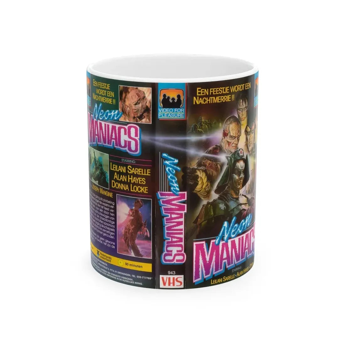 NEON MANIACS VIDEO FOR PLEASURE (VHS COVER) - White Coffee Mug 11oz - Go Mug Yourself
