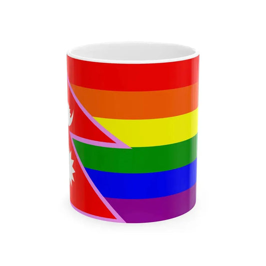 Nepal Gay Pride Rainbow Flag (Nepal) White Coffee Mug 11oz - Go Mug Yourself