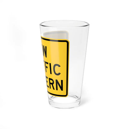 NEW TRAFFIC PATTERN MUTCD-DE W23-2P-DE (Delaware) (Road Sign) Pint Glass 16oz - Go Mug Yourself