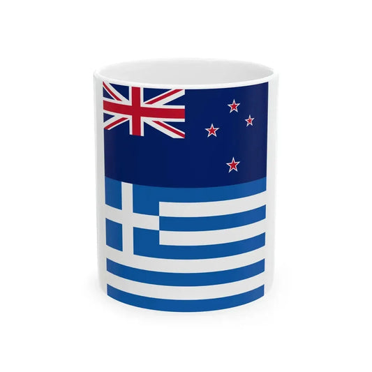New Zealand and Greek flags vertical (Greece) White Coffee Mug 11oz - Go Mug Yourself