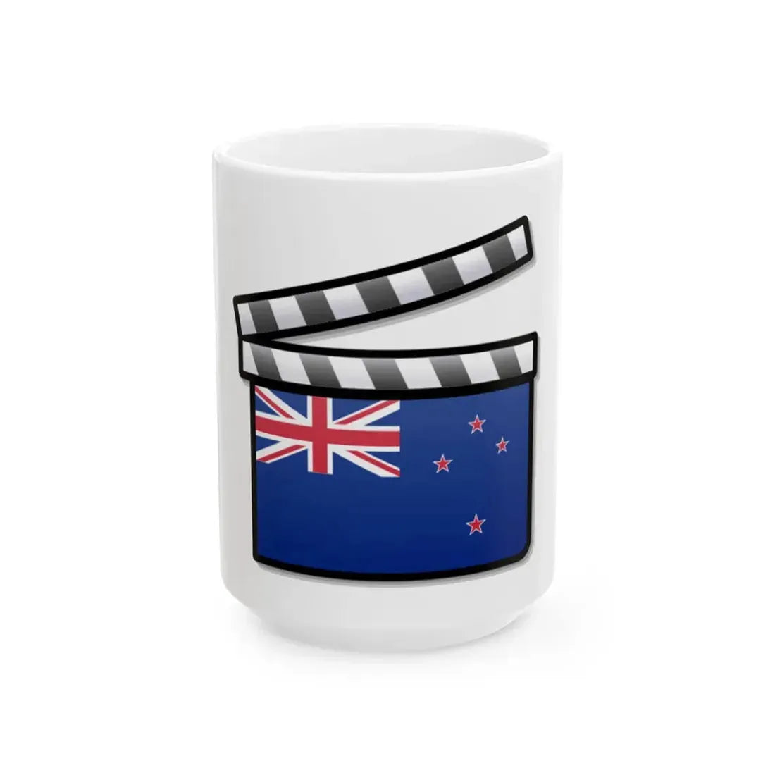 New Zealand film clapperboard (New Zealand) White Coffee Mug 15oz - Go Mug Yourself