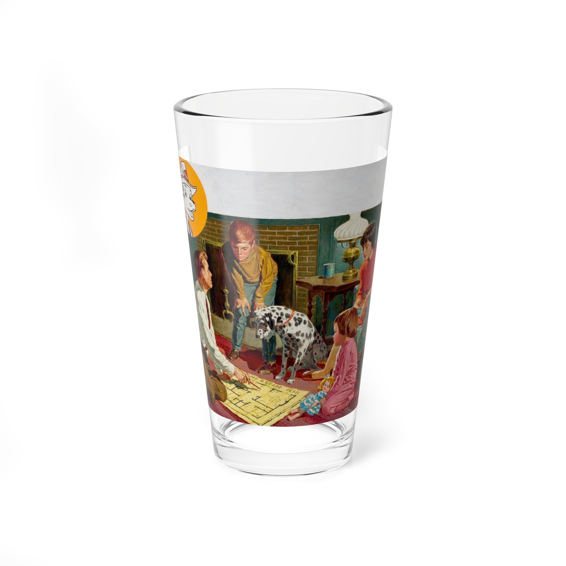 NFPA - Sparky, The Home Escape Plan (2) (Magazine Illustration) Pint Glass 16oz-16oz-Go Mug Yourself