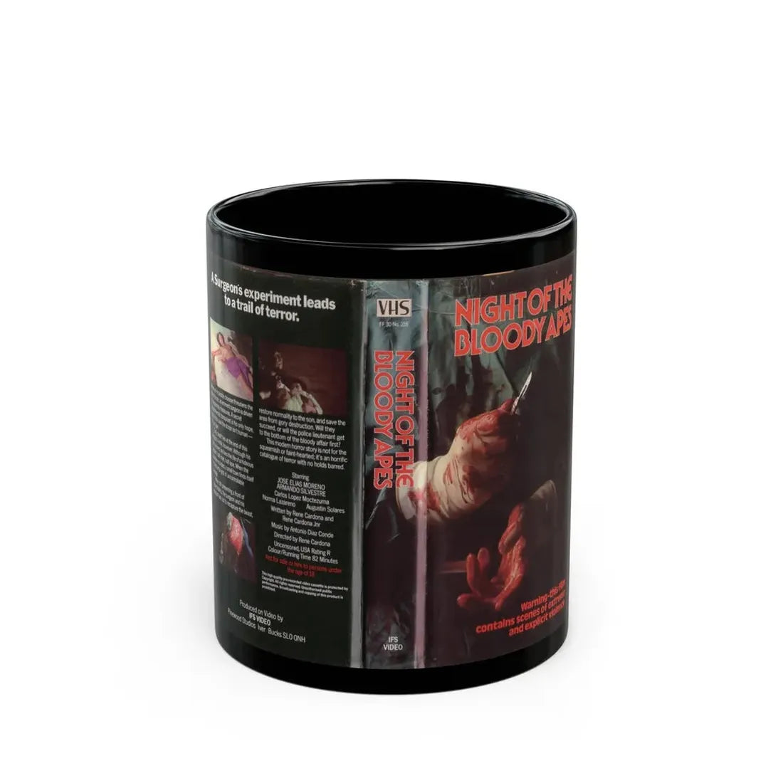 NIGHT OF THE BLOODY APES IFS VIDEO (VHS COVER) - Black Coffee Mug 11oz - Go Mug Yourself