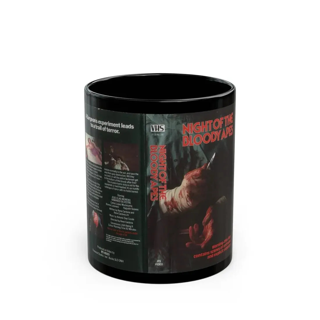 NIGHT OF THE BLOODY APES (VHS COVER) - Black Coffee Mug 11oz - Go Mug Yourself