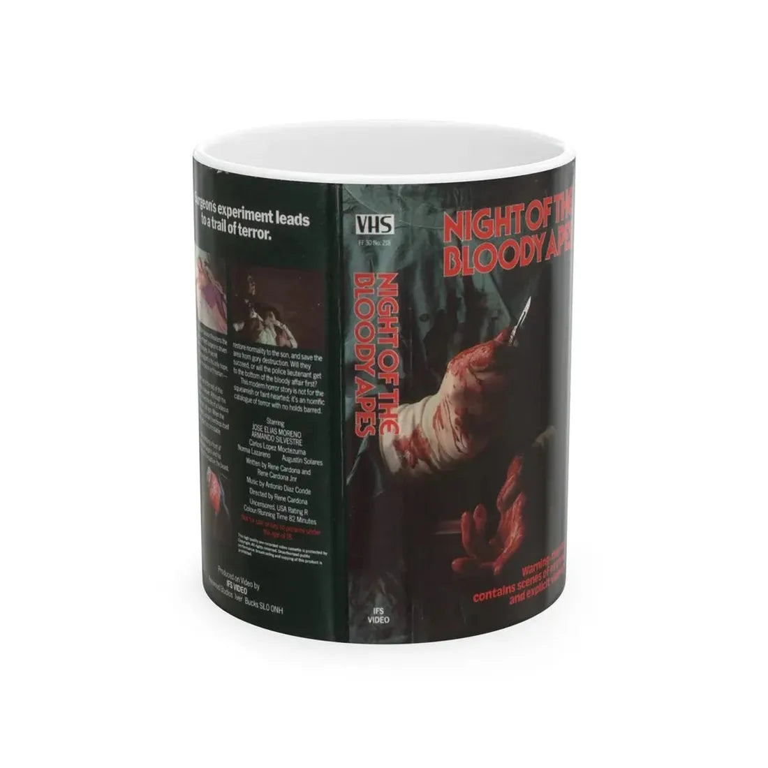 NIGHT OF THE BLOODY APES (VHS COVER) - White Coffee Mug 11oz - Go Mug Yourself