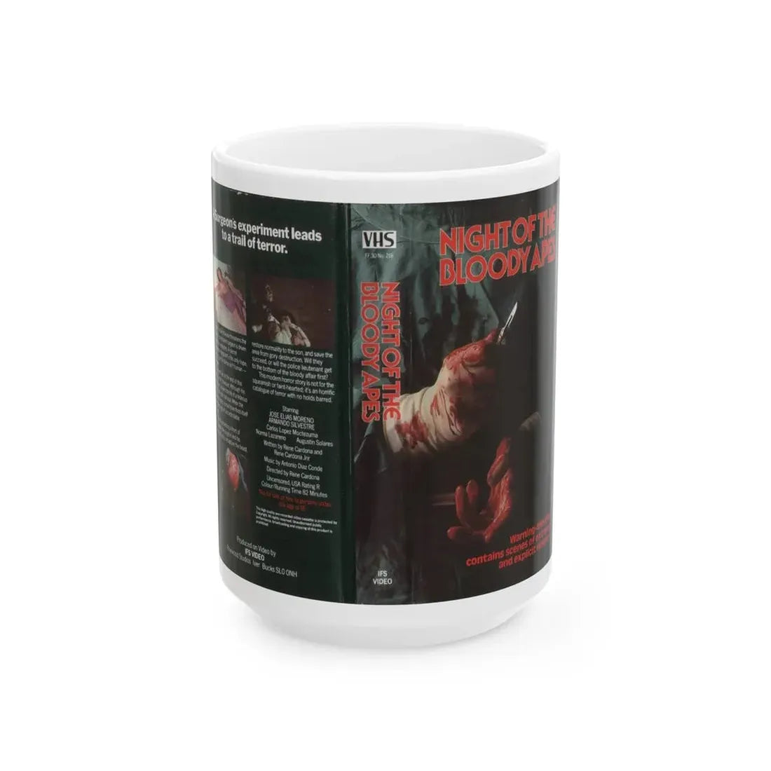 NIGHT OF THE BLOODY APES (VHS COVER) - White Coffee Mug 15oz - Go Mug Yourself