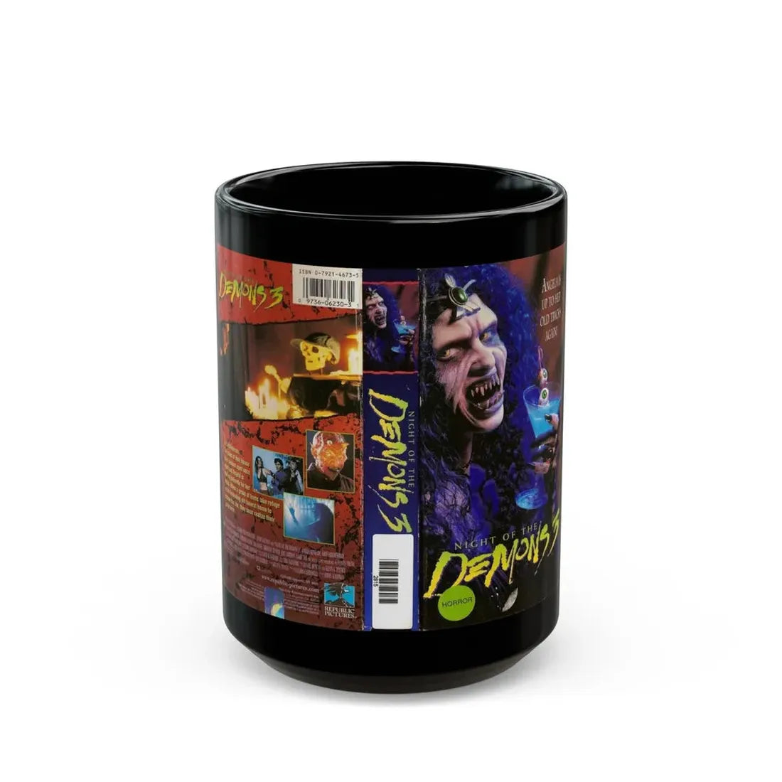 NIGHT OF THE DEMONS 3 REPUBLIC PICTURES (VHS COVER) - Black Coffee Mug 15oz - Go Mug Yourself