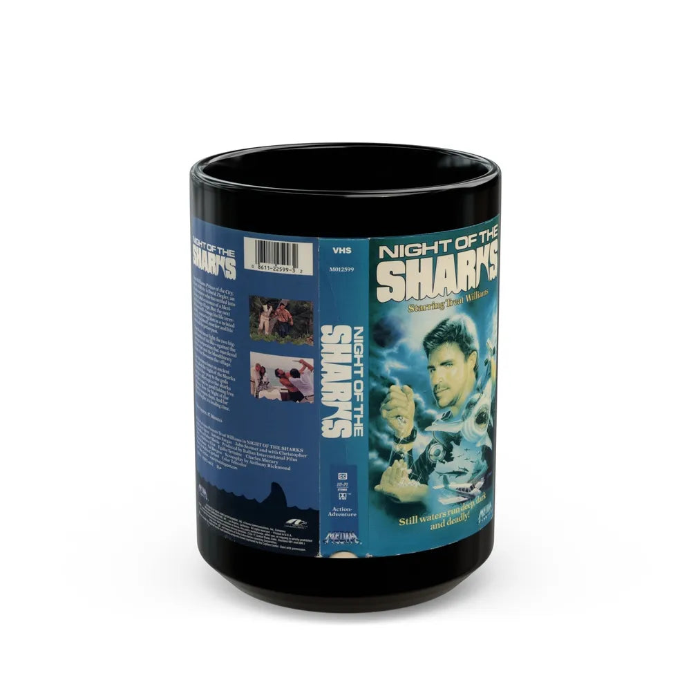 NIGHT OF THE SHARKS (VHS COVER) - Black Coffee Mug-15oz-Go Mug Yourself