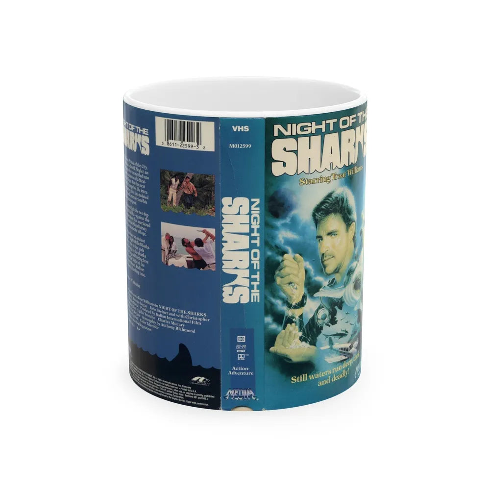 NIGHT OF THE SHARKS (VHS COVER) - White Coffee Mug-11oz-Go Mug Yourself