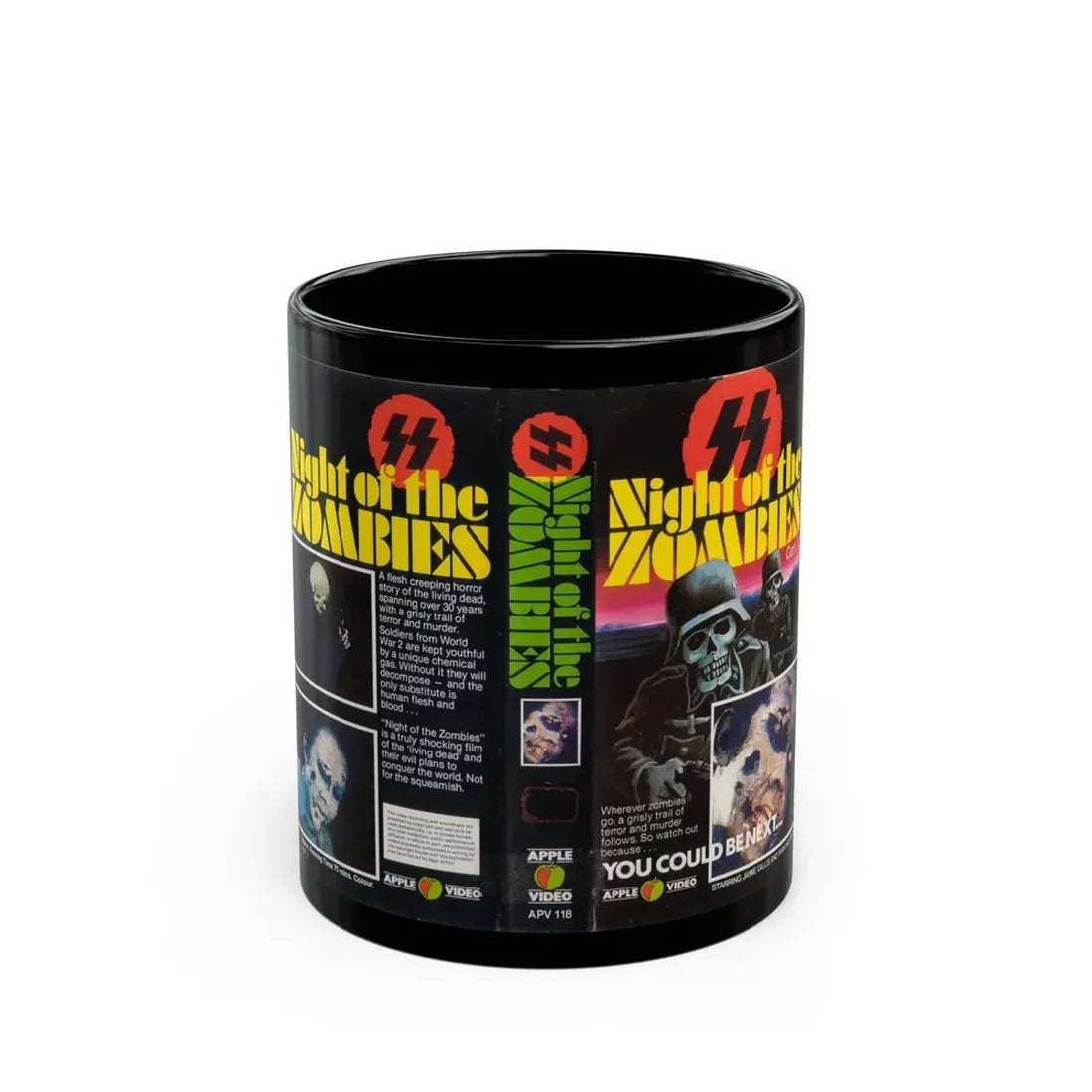 NIGHT OF THE ZOMBIES APPLE VIDEO (VHS COVER) - Black Coffee Mug 11oz - Go Mug Yourself