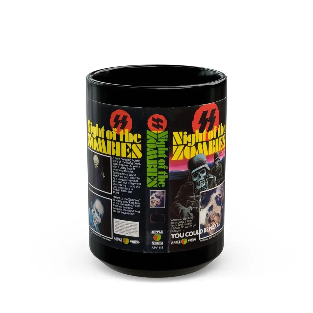 NIGHT OF THE ZOMBIES APPLE VIDEO (VHS COVER) - Black Coffee Mug 15oz - Go Mug Yourself
