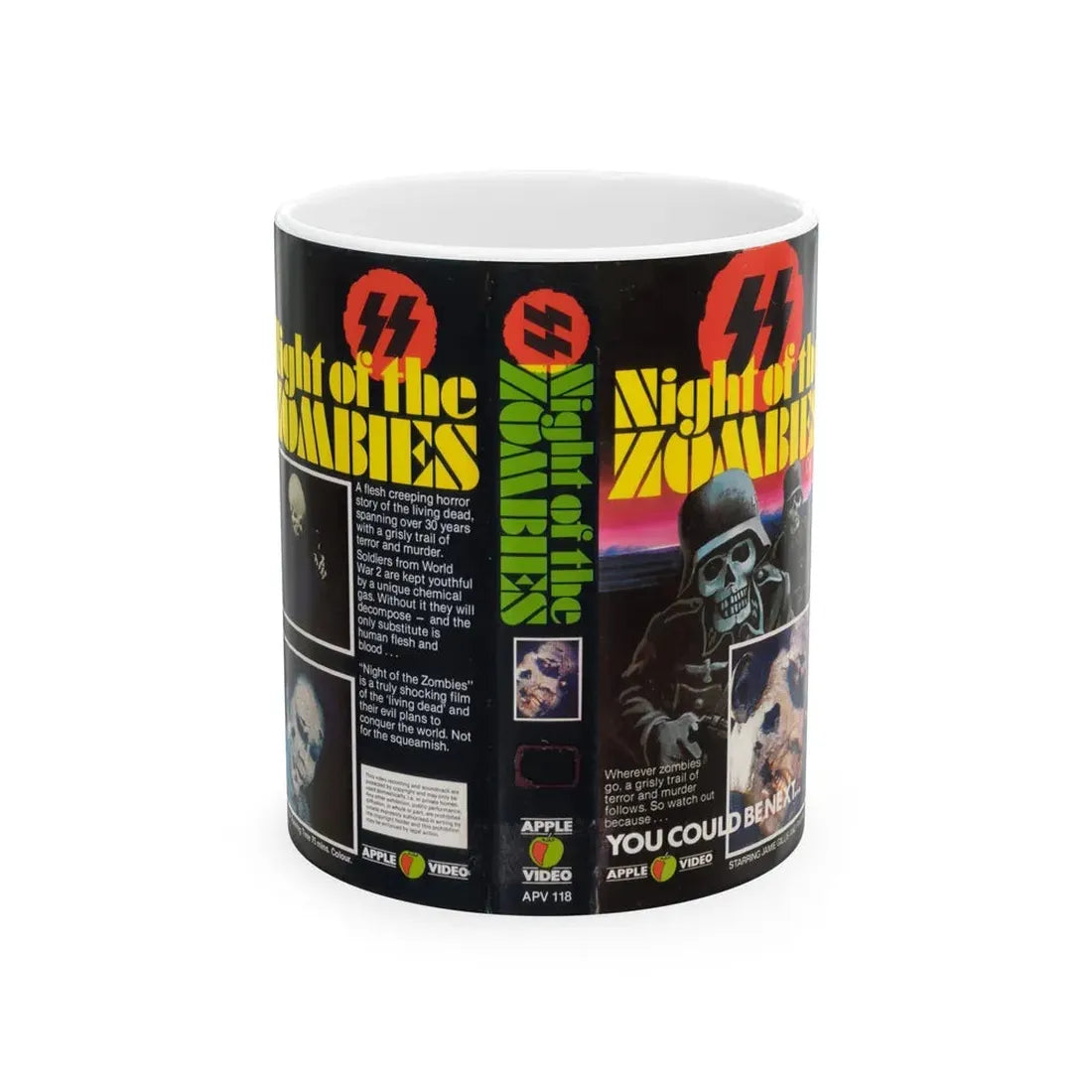 NIGHT OF THE ZOMBIES APPLE VIDEO (VHS COVER) - White Coffee Mug 11oz - Go Mug Yourself