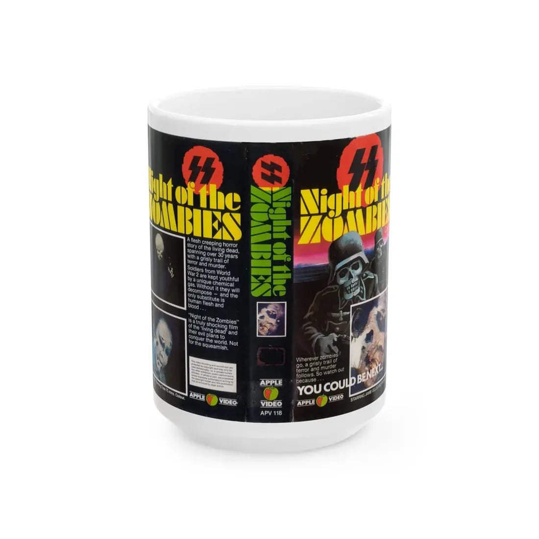 NIGHT OF THE ZOMBIES APPLE VIDEO (VHS COVER) - White Coffee Mug 15oz - Go Mug Yourself