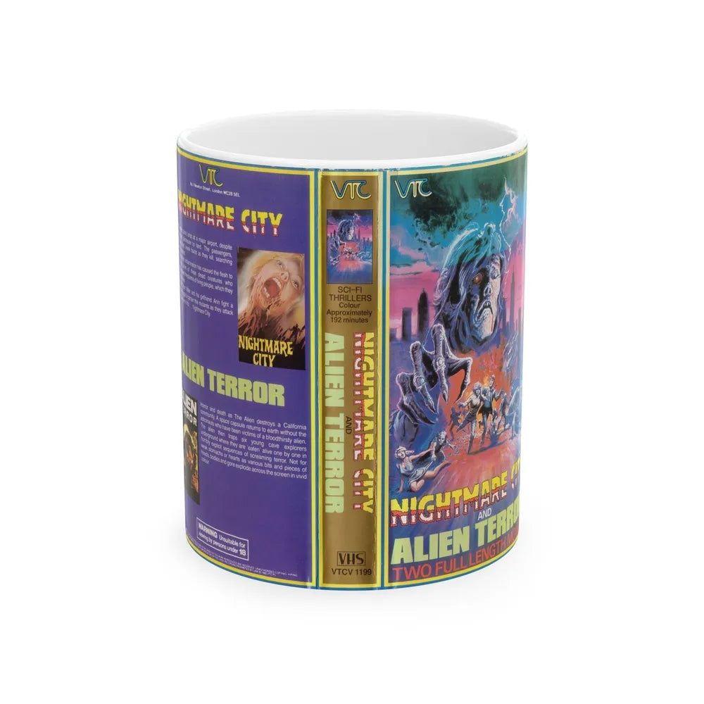 NIGHTMARE CITY AND ALIEN TERROR (VHS COVER) - White Coffee Mug-11oz-Go Mug Yourself