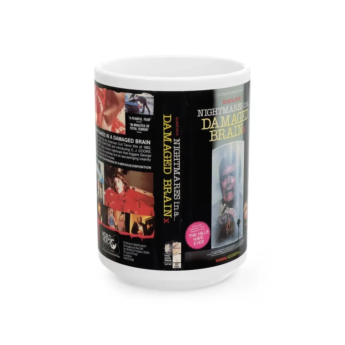 NIGHTMARE IN A DAMAGED BRAIN (VHS COVER) - White Coffee Mug 15oz - Go Mug Yourself