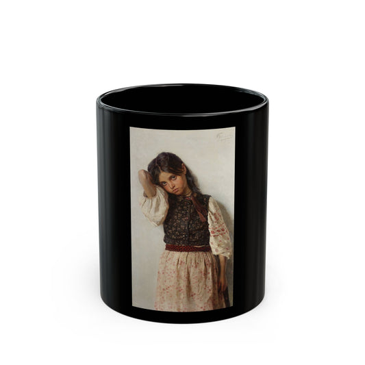 Nikolai Kornilievich Bodarevsky - Girl from Little Russia - Black Coffee Mug-11oz-Go Mug Yourself