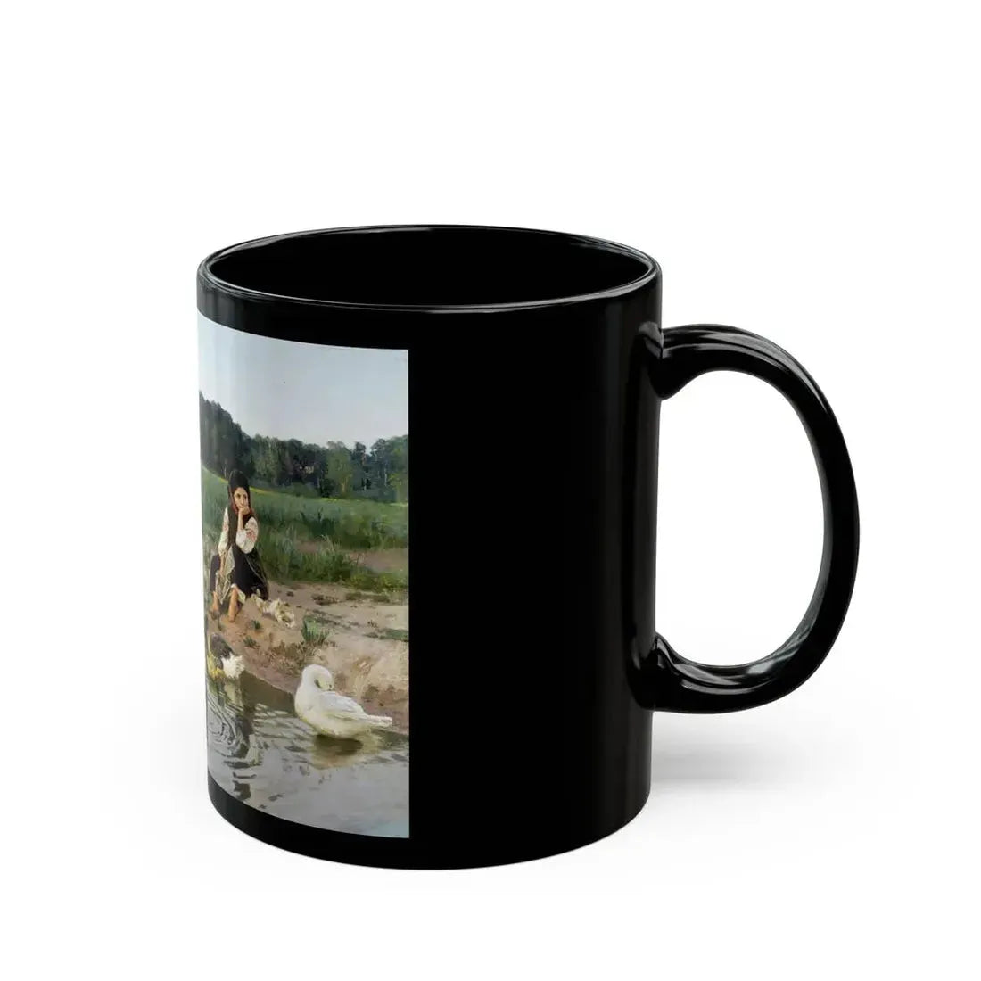 Nikolai Kornilievich Bodarevsky - Ukrainian Girl Tending Geese - Black Coffee Mug - Go Mug Yourself