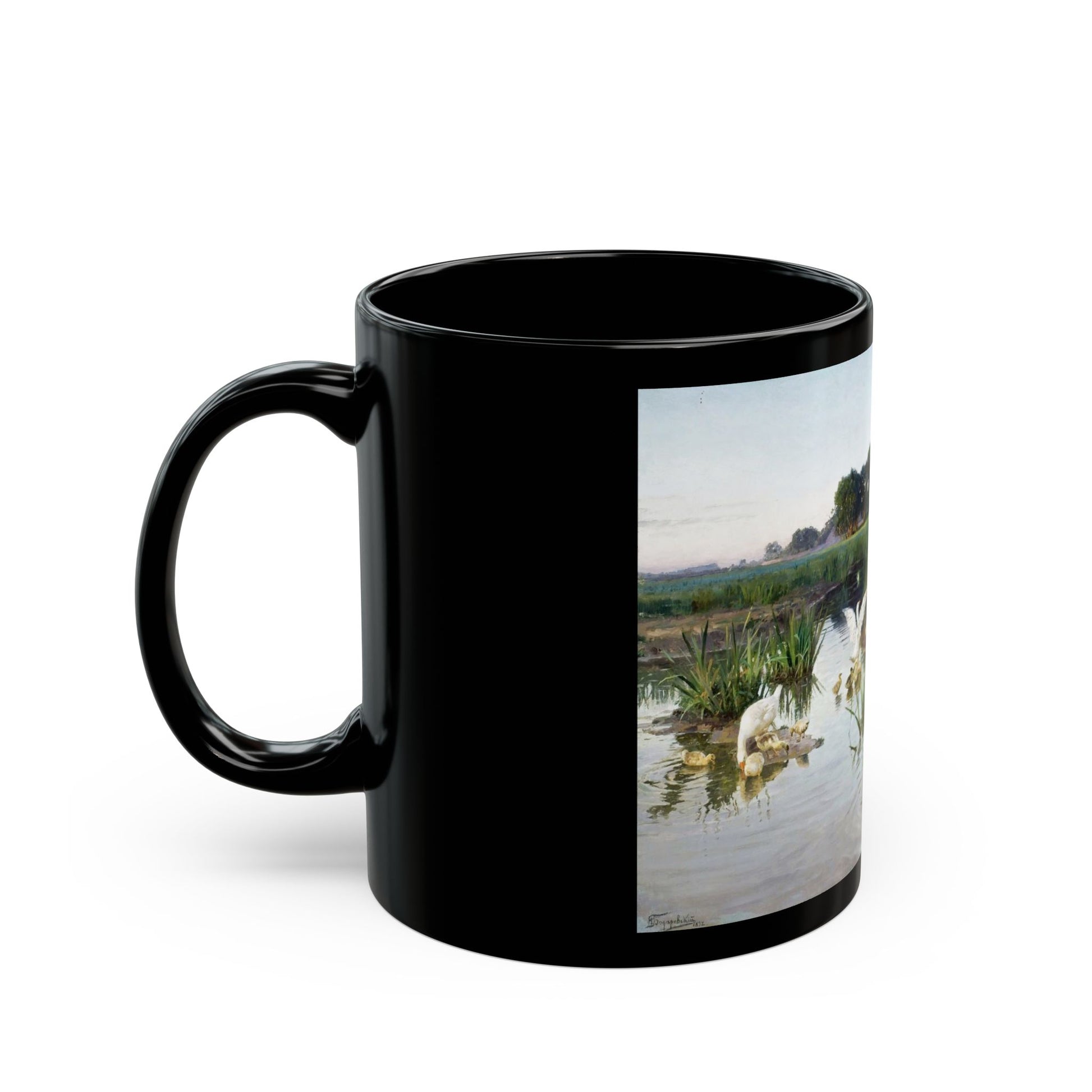 Nikolai Kornilievich Bodarevsky - Ukrainian Girl Tending Geese - Black Coffee Mug-Go Mug Yourself