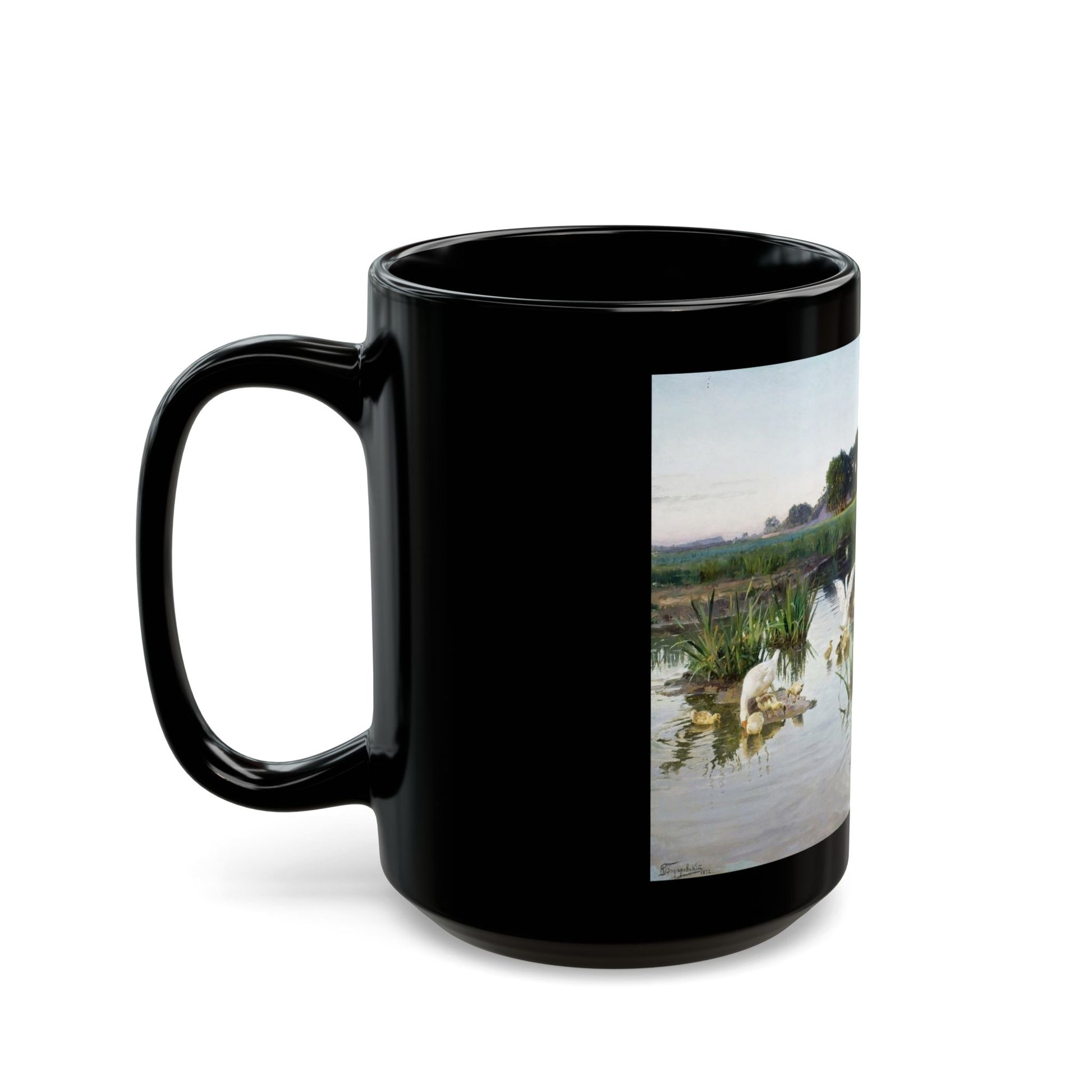 Nikolai Kornilievich Bodarevsky - Ukrainian Girl Tending Geese - Black Coffee Mug-Go Mug Yourself