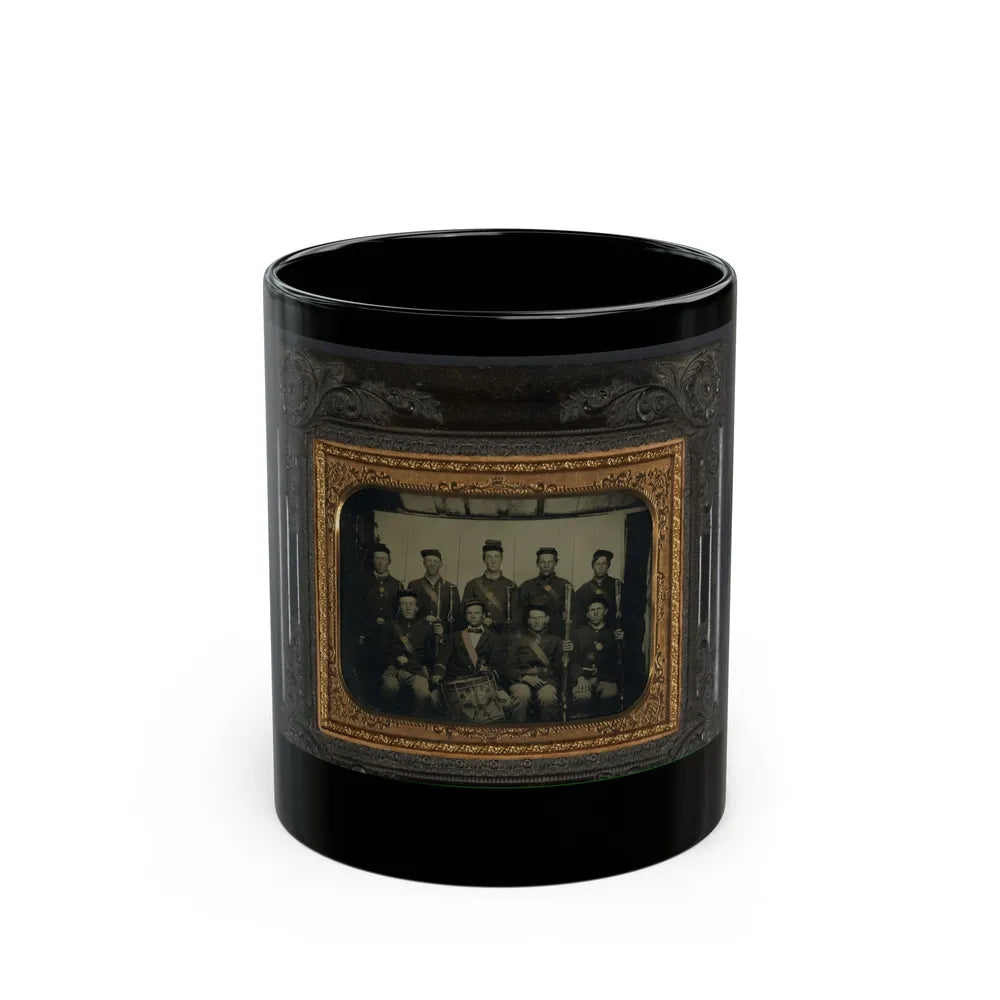 Nine Unidentified Soldiers In Union Uniforms And Forage Caps, Eight With Bayoneted Muskets And One With A Drum (U.S. Civil War) Black Coffee Mug-11oz-Go Mug Yourself