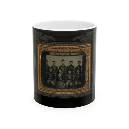 Nine Unidentified Soldiers In Union Uniforms And Forage Caps, Eight With Bayoneted Muskets And One With A Drum (U.S. Civil War) White Coffee Mug-11oz-Go Mug Yourself