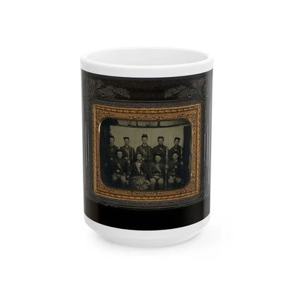 Nine Unidentified Soldiers In Union Uniforms And Forage Caps, Eight With Bayoneted Muskets And One With A Drum (U.S. Civil War) White Coffee Mug-15oz-Go Mug Yourself