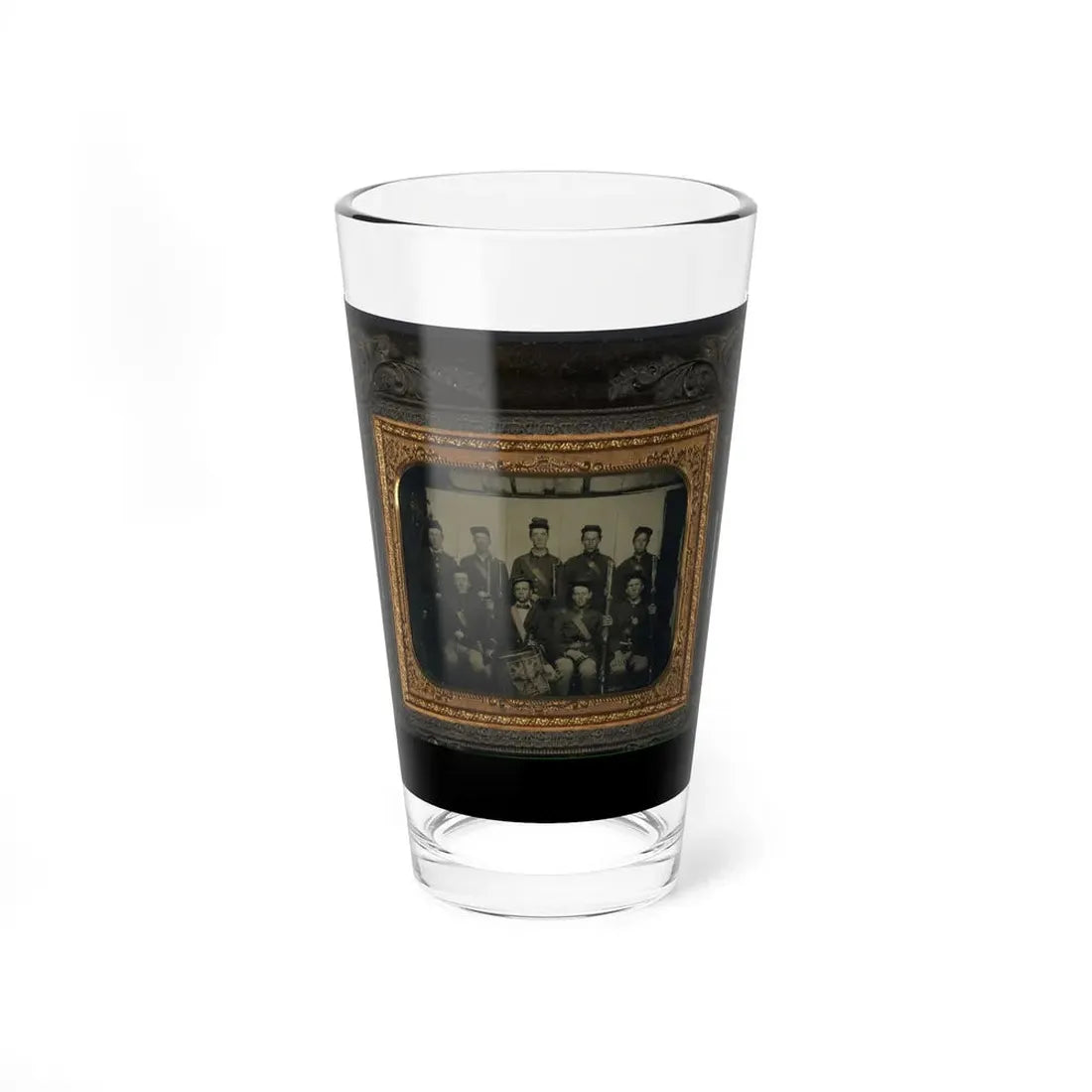 Nine Unidentified Soldiers In Union Uniforms And Forage Caps, Eight With Bayoneted Muskets And One With A Drum (U.S. Civil War) Pint Glass 16oz 16oz - Go Mug Yourself