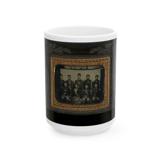 Nine Unidentified Soldiers In Union Uniforms And Forage Caps, Eight With Bayoneted Muskets And One With A Drum (U.S. Civil War) White Coffee Mug 15oz - Go Mug Yourself
