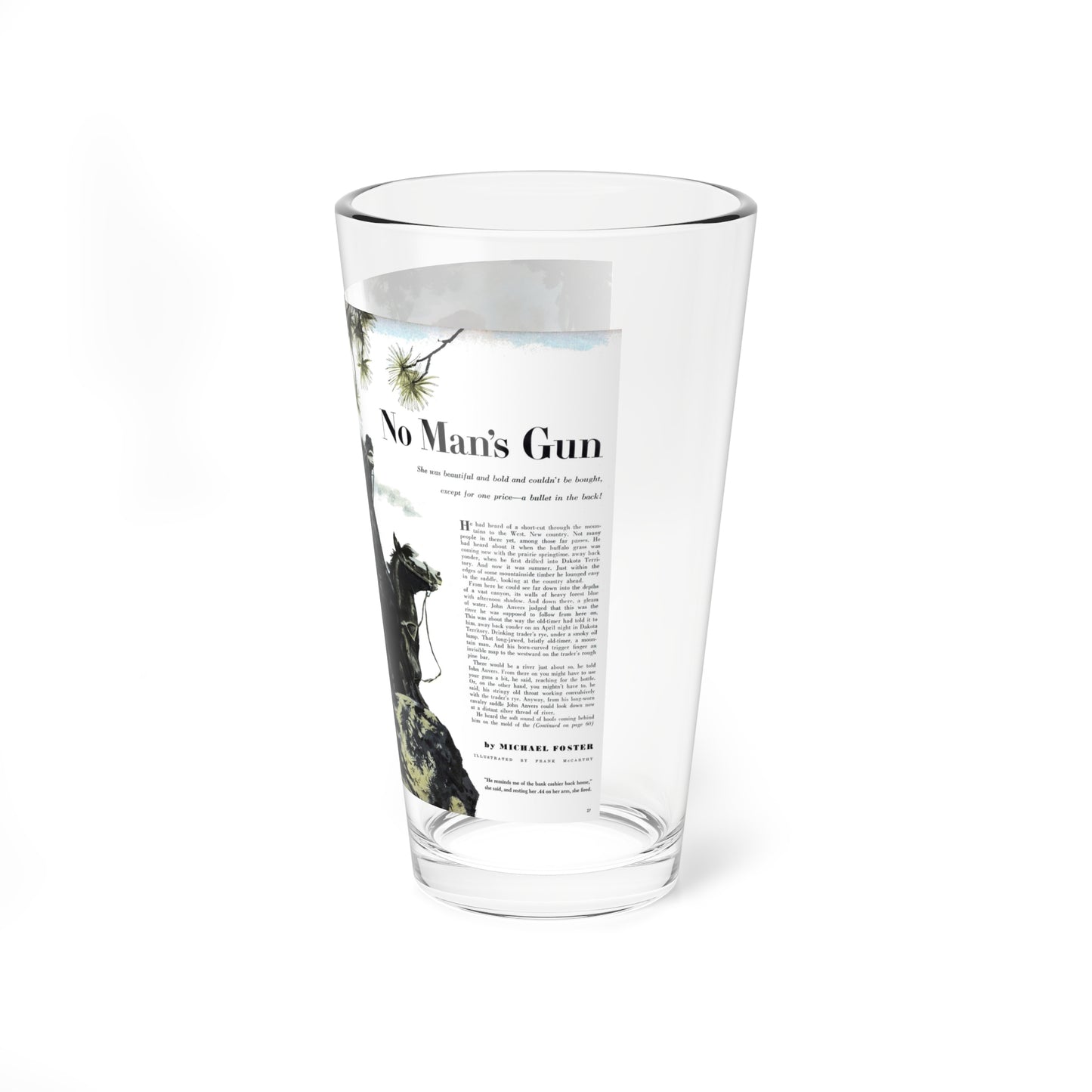 No Man's Gun, Argosy, January 1956 (Magazine Illustration) Pint Glass 16oz-Go Mug Yourself